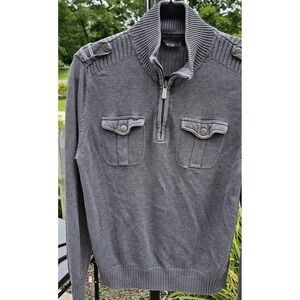 Apt.9 Gray Sweater Mock Neck 1/4 Zip Chest Pockets Pullover Size Small